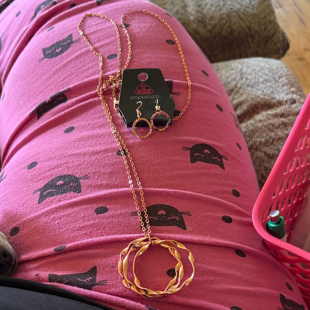 Paparazzi Twisted Gold Necklace and Earring Set